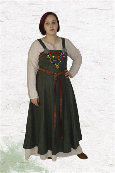 FIONA : Khaki - Medieval Viking Wool Apron Dress