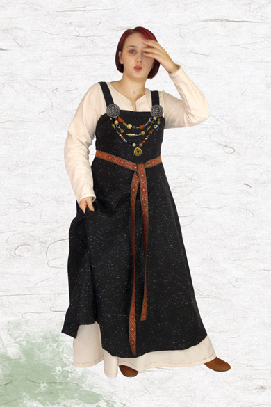 FIONA : Snowy Black - Medieval Viking Wool Apron Dress