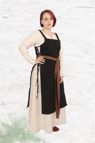 GYDA: Black - Medieval Viking Wool Apron Dress