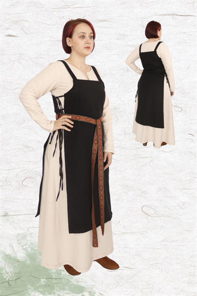 GYDA: Black - Medieval Viking Wool Apron Dress