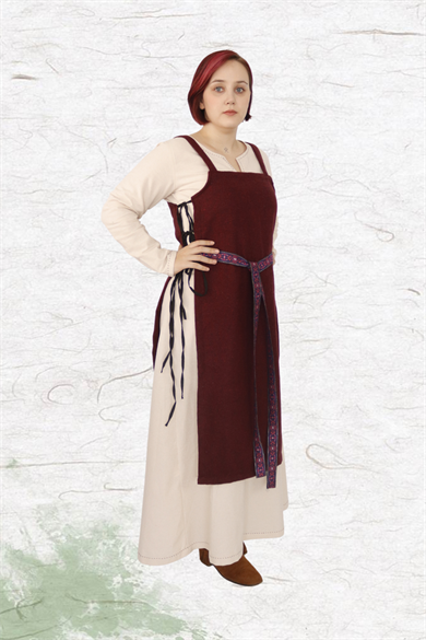 GYDA: Burgundy - Medieval Viking Wool Apron Dress