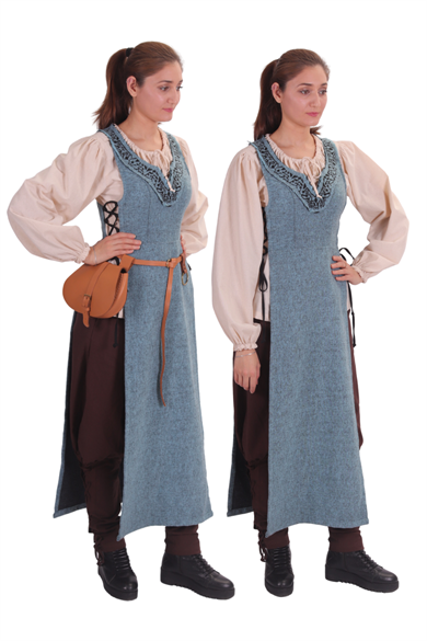HILDA Blue Wool Emroderied Tabard-Embroidered Wool Tabard inspired from Medieval and Viking ages