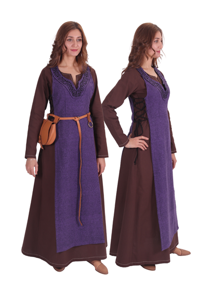 HILDA Lavander Wool Emroderied Tabard-Embroidered Wool Tabard inspired from Medieval and Viking ages
