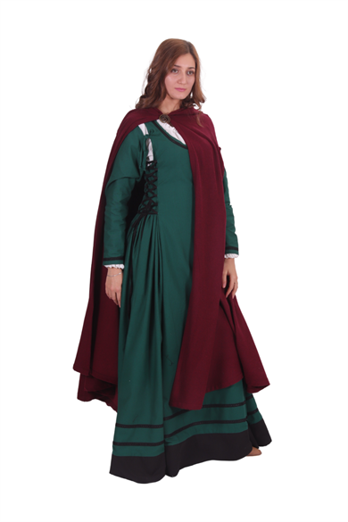 KAYLA Burgundy Wool Coat Cloak with Pockets - Medieval Viking Renasissance Maxi Hooded Wool Long Cloak 