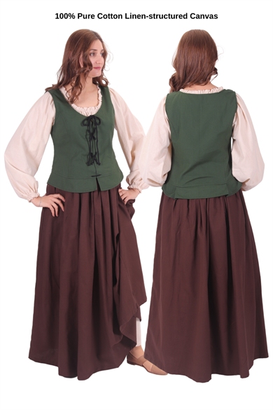 LENORA Green Cotton Canvas Bodice - LENORA Cotton Canvas Bodice - Medieval Viking Middle ages Renaissance women  bodice whench 