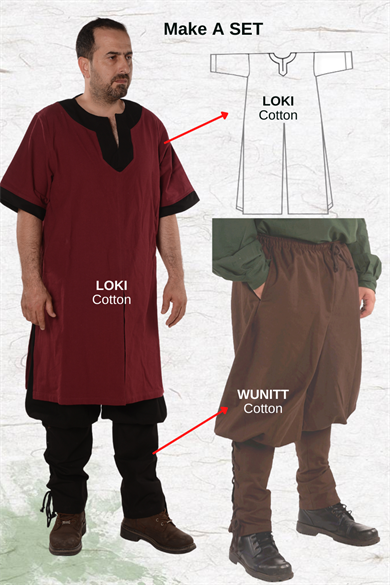 LOKI Cotton Burgundy/Black Tunic : Medieval Viking Renaissance Reenactment Mens Tunic