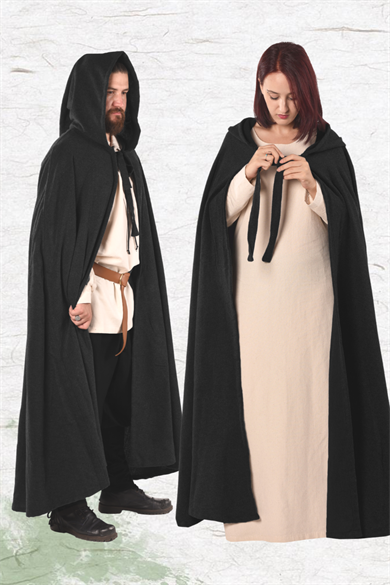 LORD Black : Medieval Viking Renaissance, Larp and Reeanactment Hooded Wool Cloak