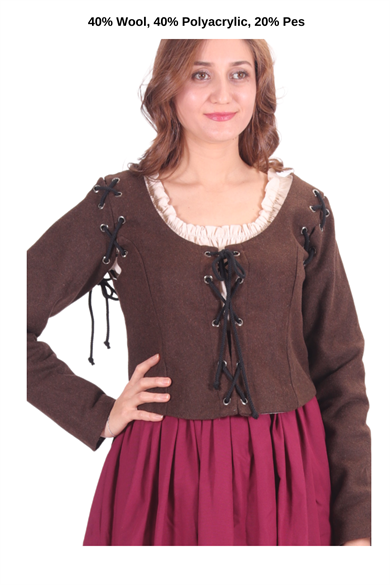 LORICA Brown Wool Bodice - Medieval Viking Middle ages Renaissance women  Removeable Sleeve bodice whench 