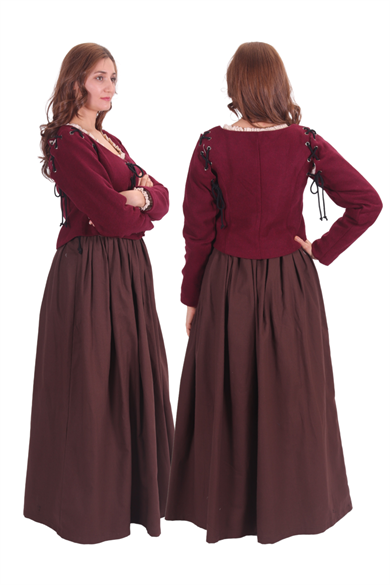 LORICA Burgundy Wool Bodice - Medieval Viking Middle ages Renaissance women  Removeable Sleeve bodice whench 