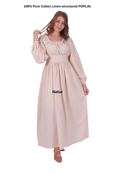 ROSE Natur Cotton Poplin Dress - Medieval and Renaissance Women Dress.  