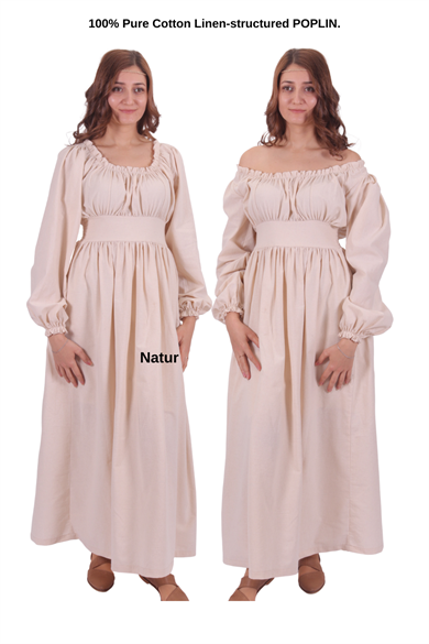 ROSE Natur Cotton Poplin Dress - Medieval and Renaissance Women Dress.  