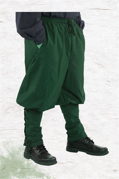 WUNITT Cotton Green Pants -  Medieval Viking Larp and Renaissance Mans PURE COTTON CANVAS Pants With Two Functional Pockets.
