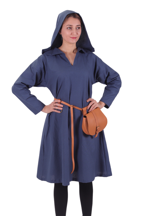TYRA Blue Cotton Canvas Tunic : Medieval Viking Larp Middle Ages costume Long sleeve hooded Tunic
