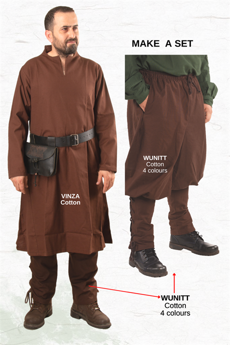 VINZA Brown Cotton Tunic : Medieval Viking Larp and Renaissance Tunic