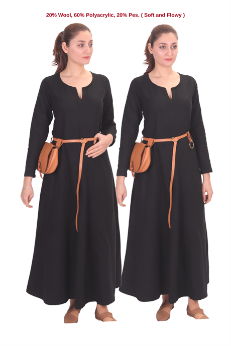 WILMA Wool Black Dress : Medieval Viking Women Dress