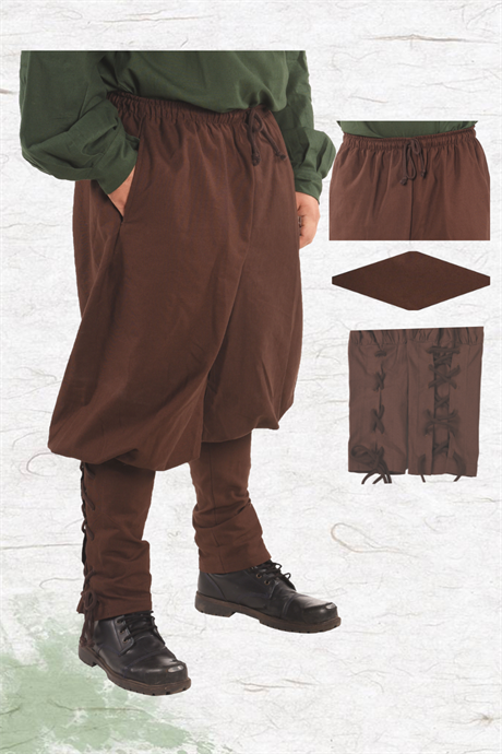 WUNITT Cotton Brown Pants -  Medieval Viking Larp and Renaissance Mans PURE COTTON CANVAS Pants With Two Functional Pockets.