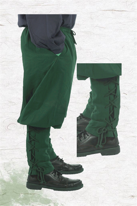 WUNITT Cotton Green Pants -  Medieval Viking Larp and Renaissance Mans PURE COTTON CANVAS Pants With Two Functional Pockets.